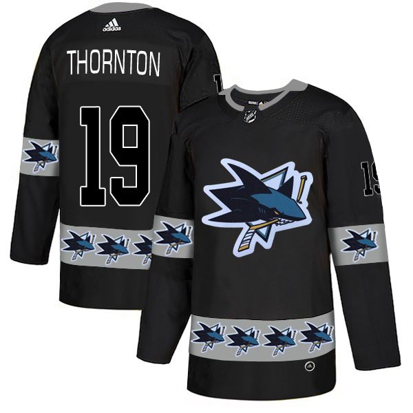 Men San Jose Sharks #19 Thornton Black Adidas Fashion NHL Jersey